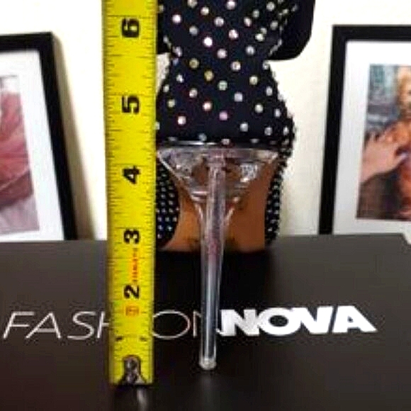 Fashion Nova Rhinestone Booties w/ Clear Heel (Color Available: Black) - Picture 13 of 16